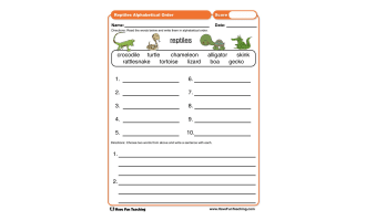 Reptiles Alphabetical Order Worksheet by Teach Simple