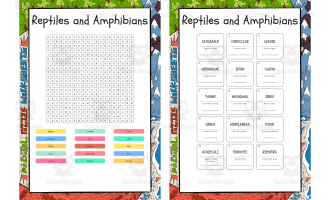 Reptiles and Amphibians word search, scramble and crossword