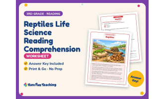 Reptiles Life Science Reading Comprehension Worksheet – 3rd Grade