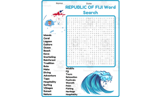 REPUBLIC OF FIJI Word Search Puzzle Worksheet Activity