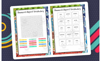 Research Report Vocabulary word search, scramble and crossword puzzle