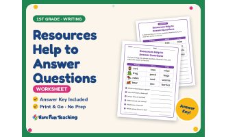 Resources Help to Answer Questions Worksheet – 1st Grade Prompts