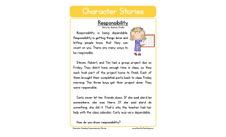 Responsibility Character Reading Comprehension Worksheet