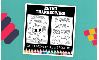 Retro Groovy Thanksgiving Coloring Pages & Posters