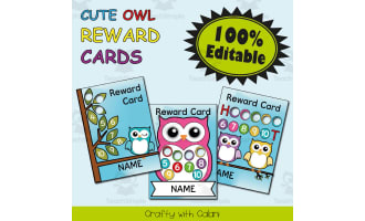 Reward Cards with Hole Punch Points in Cute Owl Theme - 100% Editble