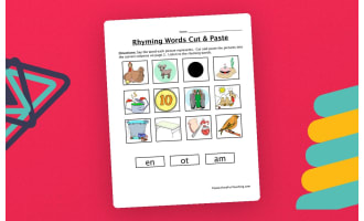 Rhyming Words -en, -ot, -am Cut and Paste Worksheet