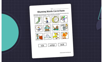 Rhyming Words -ick, -ock, -ump Cut and Paste Worksheet