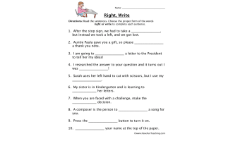 Right, Write Homophones Worksheet