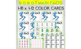 Robot Math Facts | Multiplication Cards {colored}