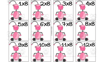 Robot Multiplication Colored Cards x8