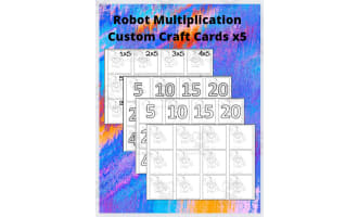 Robot Multiplication Custom Craft Cards x5