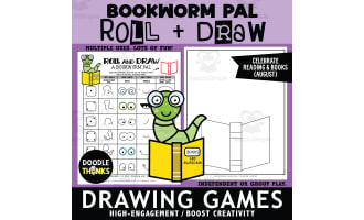 Roll and Draw A Bookworm Pal Game Sheet August Art Activity