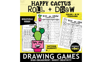 Roll and Draw A Happy Cactus Art Dice Game and Poster Drawing Activity