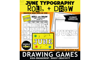 Roll and Draw June Typography Art Game Sheet Summer Activity