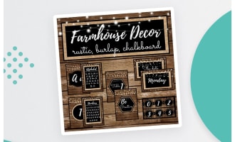 Rustic Farmhouse Classroom Decor Set - Rustic wood, Shirlap, Burlap & chalkboard patterns theme