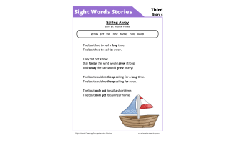 Sailing Away Third Sight Words Reading Comprehension Worksheet
