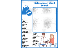 Salesperson Word Search Puzzle Worksheet Activities (5th, 6th, 7th