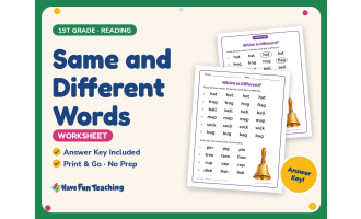 Same and Different Words Worksheet – 1st Grade Compare and Contrast