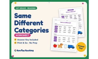 Same Different Categories Worksheet – 1st Grade Compare and Contrast