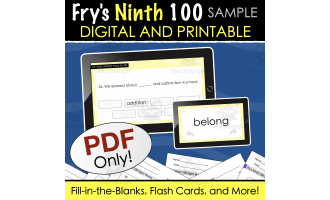 SAMPLE Fry's Ninth 100 Sight Words - Digital and Printable Quiz