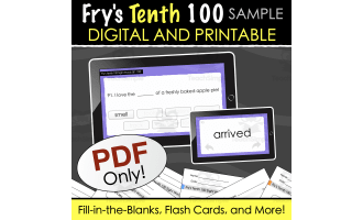 SAMPLE Fry's Tenth 100 Sight Words - Digital and Printable Quiz