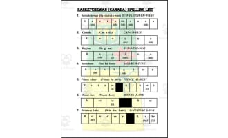Saskatchewan (Canada) Spelling List