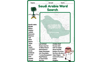 Saudi Arabia Word Search 2rd 3th 4th 5th Grade worksheet activity