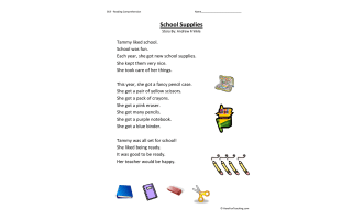 School Supplies Reading Comprehension Worksheet