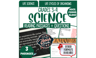 Science Reading Comprehension: Life Cycles of Organisms (Google Drive)