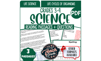 Science Reading Comprehension: Life Cycles of Organisms (PDF)
