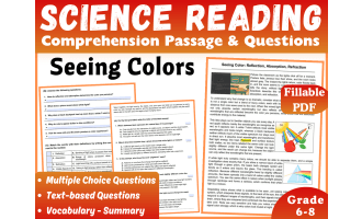Science Reading Comprehension Passage: Seeing Color (Fillable PDF)
