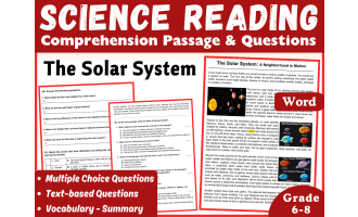 Science Reading Comprehension Passage. The Solar System (Word)