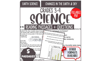 Science Reading Passages on Changes in the Earth and Sky Fillable PDF