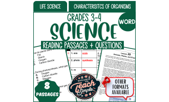 Science Reading Passages on Characteristics of Organisms (Word)