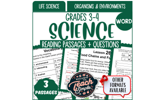 Science Reading Passages on Organisms and Environments (Word)