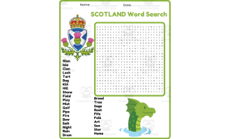SCOTLAND Word Search Puzzle Worksheet Activity