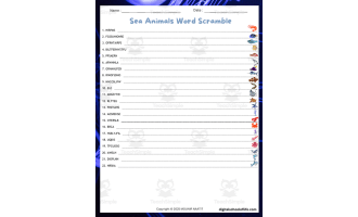Sea Animals Word Scramble Puzzle Game – Fish Word Puzzle