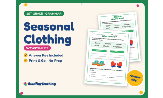 Seasonal Clothing Worksheet – 1st Grade Vocabulary Practice