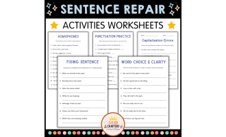 Sentence Repair Worksheet - Editing Capitals, Spelling and Punctuation