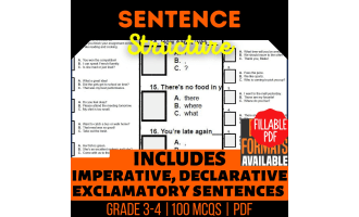 Sentence Structure Practice Questions - Grade 3-4 Grammar (Fillable)