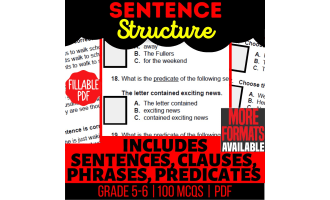 Sentence Structure Practice Questions - Grammar Grade 5-6 Fillable