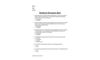 Sentence Structure Quiz