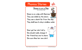 Shawn is on a Ship SH Phonics Stories Reading Comprehension Worksheet
