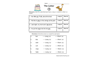 Short and Long Vowel A Worksheet