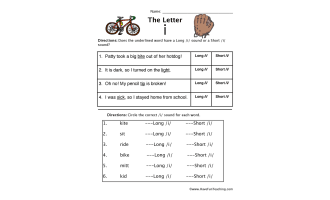 Short and Long Vowel I Worksheet