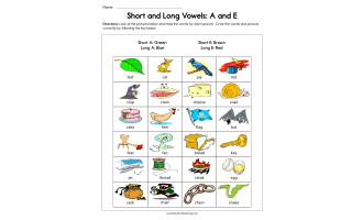 Short and Long Vowels A and E Worksheet