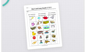 Short and Long Vowels I O U Worksheet