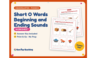 Short O Words Beginning and Ending Sounds Worksheet – Kindergarten CVC