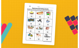 Short U Words Beginning and Ending Sounds Worksheet