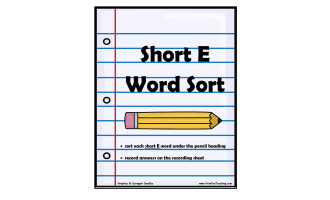 Short Vowel E Word Sort Activity